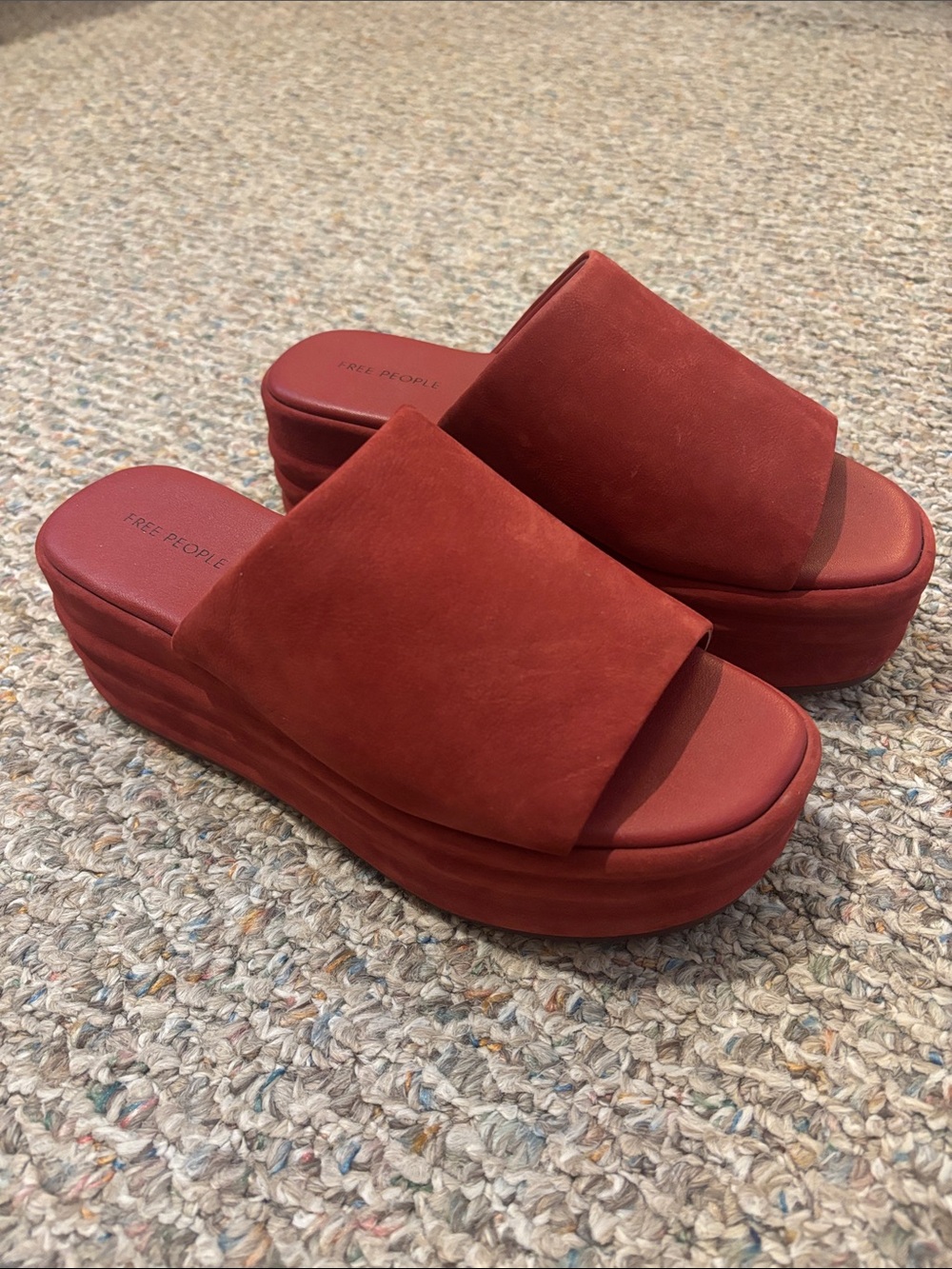Free People Brick Red Suede Platform Slide Sandals